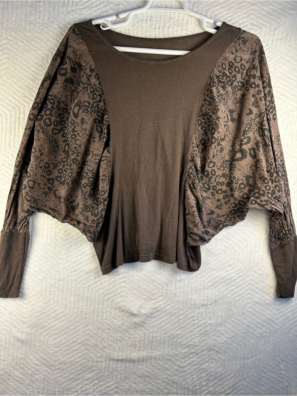 Y2K All Saints Kaa Wave Brown Dolman Sleeve Animal-Print Top
